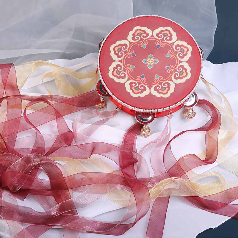 Dunhuang Flying Dance Tambourine Upper Tambourine Drum Dance Props Ribbon Bell Drum Classical Dance Ribbon Drum Hanfu Photo