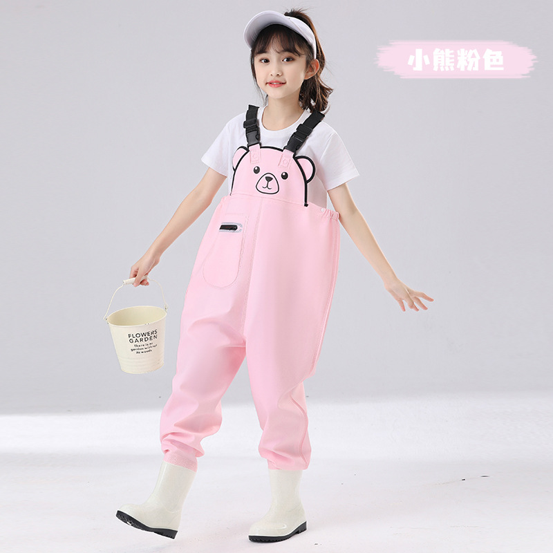 Children's water pants water-playing one-piece kindergarten waterproof clothes sea-catching rain pants boys and girls rain boots catch fish Beach