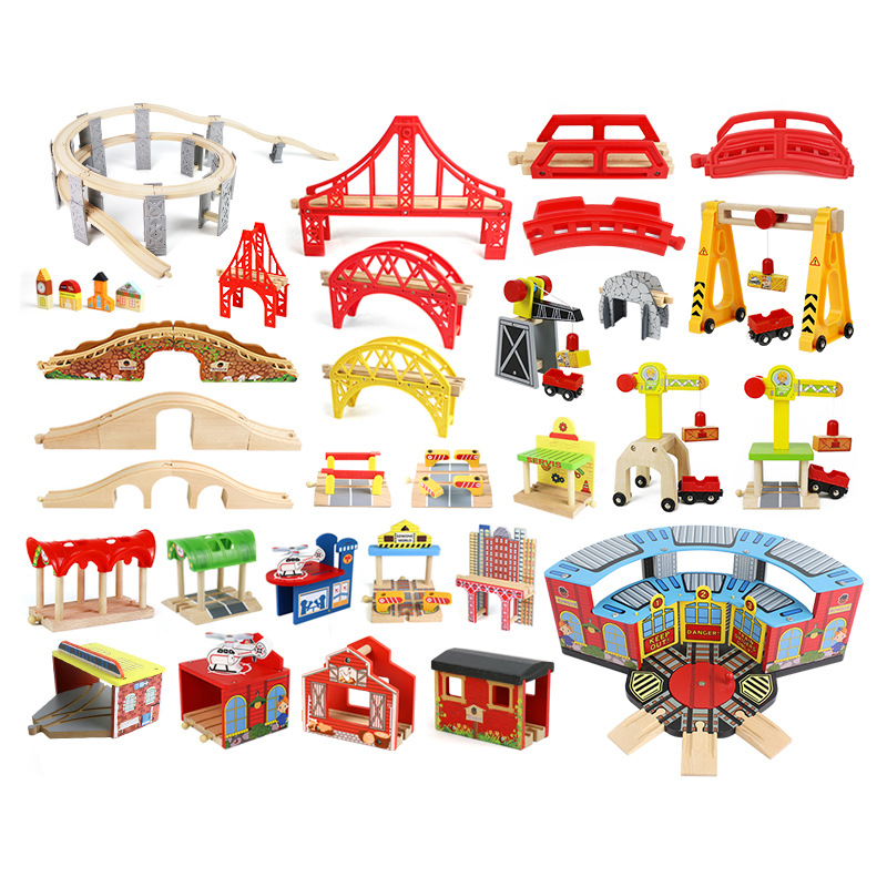 EDWONE wooden track magnetic train toy wooden track scene accessories Beech track children toys wholesale