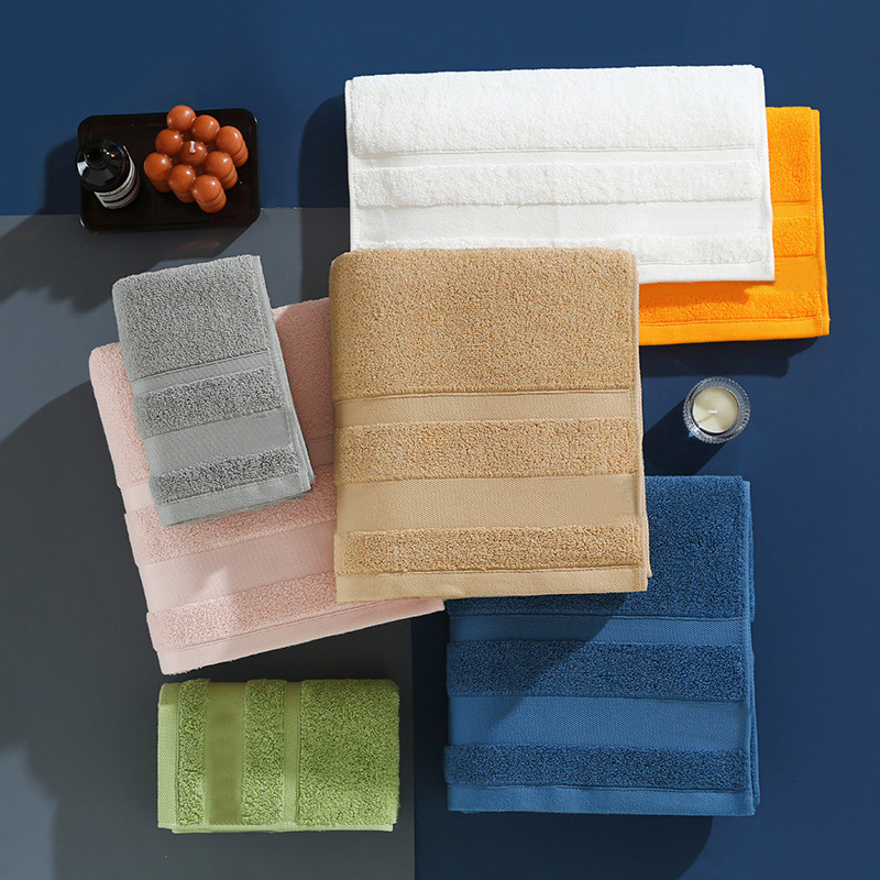 Pure Cotton Gift Towel Bath Towel Export Plain Color Enlarged Bath Towel Cotton Absorbent Bathroom Cross-Border Towel Set Customization