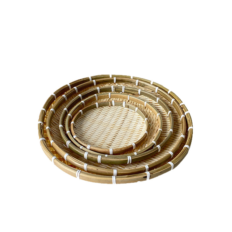 Round Bamboo Woven Tray for Drying, Washing Vegetables, and Storing Herbs and Fruits; Bamboo Products, Handmade Bamboo Weaving