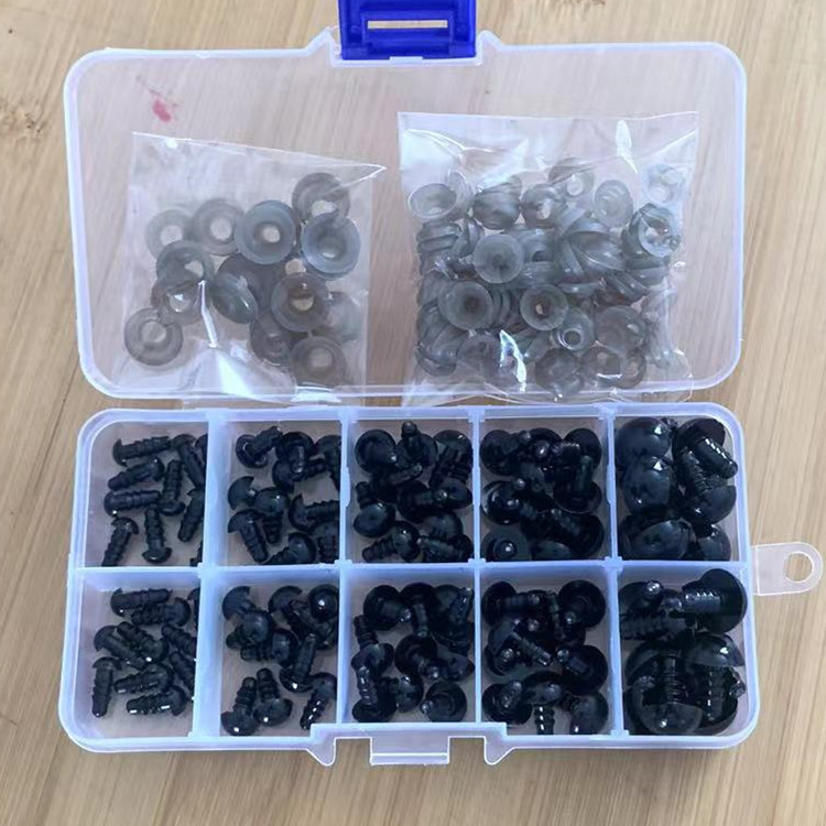 Cross-Border 100-Piece Boxed Simulated Black Eyeball Toy Screw Eyes Animal Doll Eye Accessories