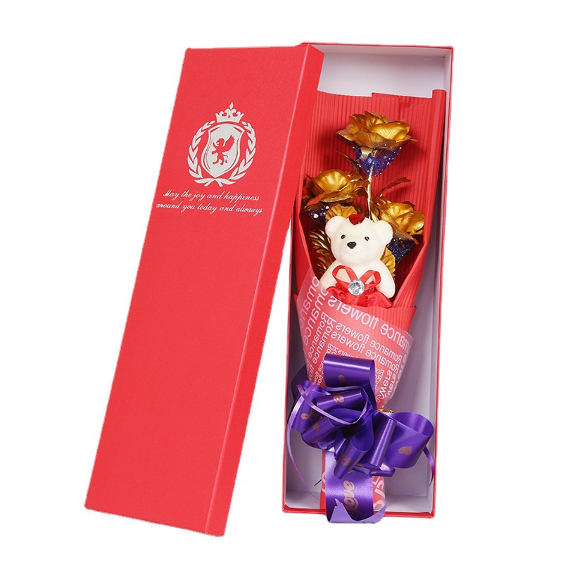 24K Gold Foil Rose Gold Plated Rose Gift Box Tanabata Valentine's Day Mother's Day Gift Not Withering Gold Foil Flower