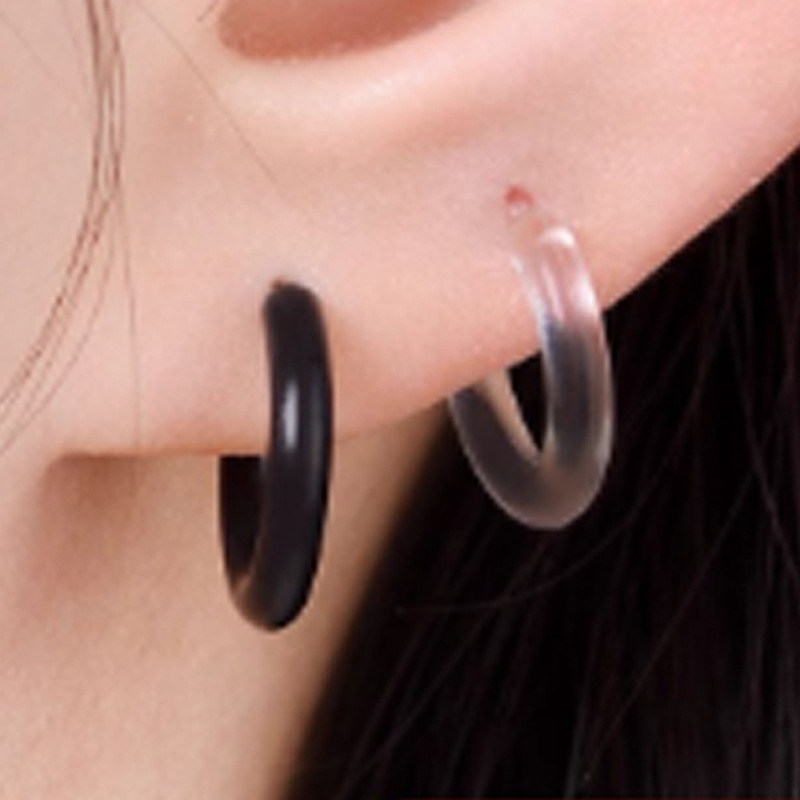 Black Transparent Resin Ear Piercing Earrings for Men and Women, Hypoallergenic Hoop Earrings, Korean Style Student Versatile Earrings