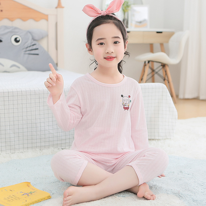 Children's Home Clothes Nine-sleeve Air-conditioning Clothes Casual Suit Boys Cotton Girls Sweat-absorbent Loose Breathable Children