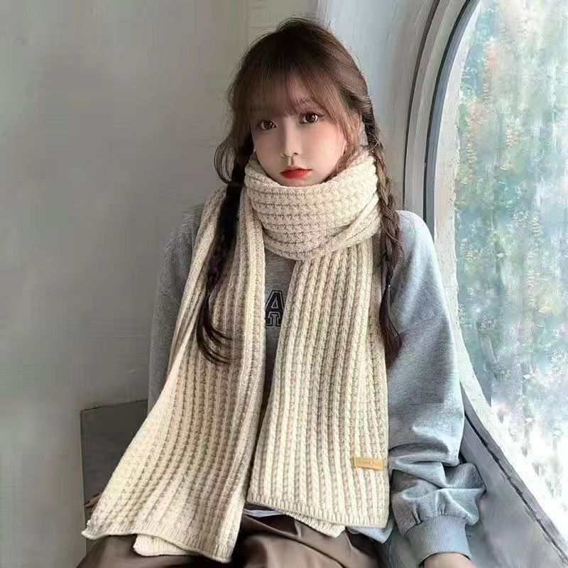Scarf Winter Men's and Women's Knitted Wool Solid Color Lengthened Warm Cute Scarf Couple's Same Style Scarf All-match