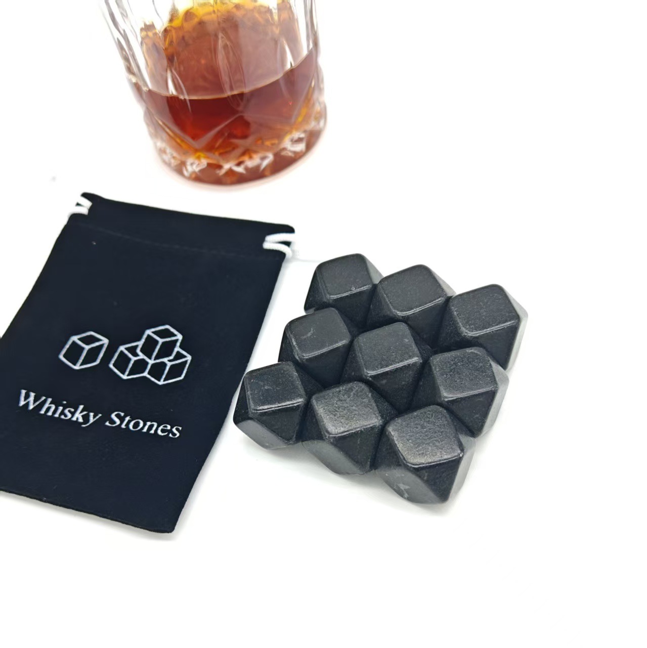 Ледяной камень для вина октаэдрические виски камни черные блестящие формы