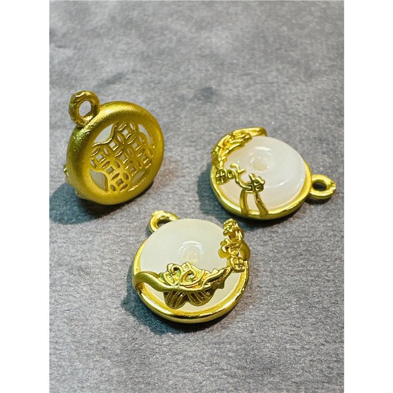 12mm New Chinese Style Sand Gold Inlaid Jade Safety Buckle Pendant Cheongsam Han Dynasty Silk Vest Ancient Costume Song Brocade Accessories