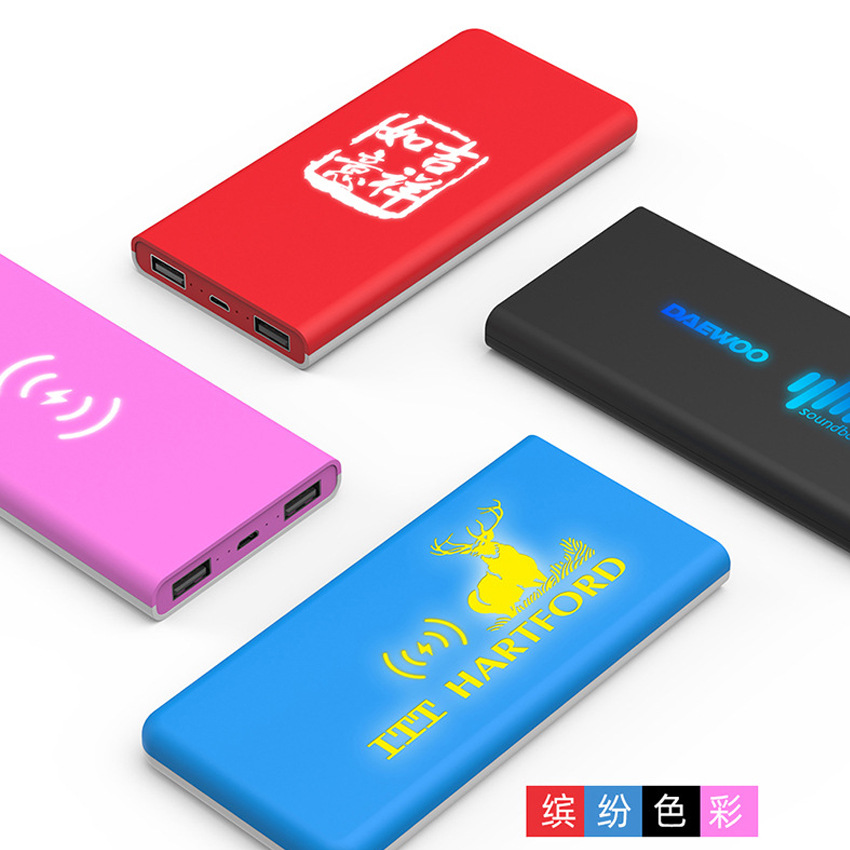 Mobile Power Self-wired luminous power bank customized hand gift set 10000 mA color logo