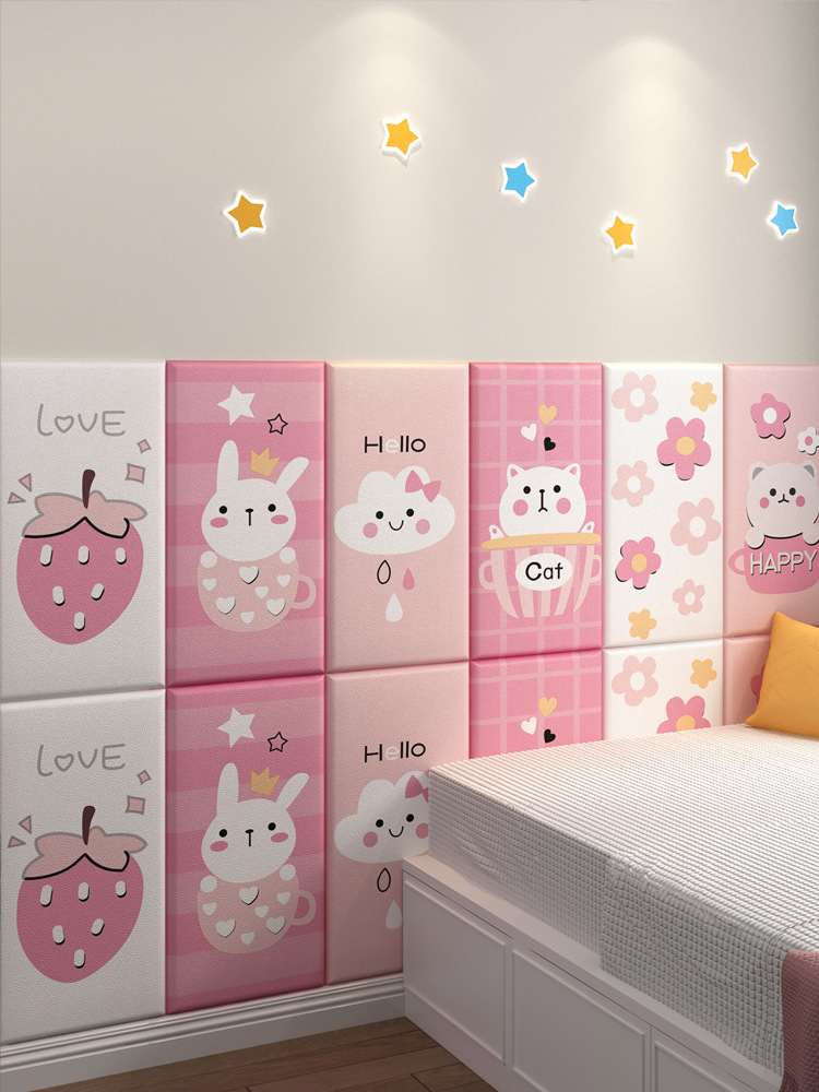 Cartoon Self-Adhesive Wallpaper Anti-Collision Tatami Wall Surround Soft Bag Kindergarten Kidsren's Bed Wall Decoration 3D Stereo Wall Sticker