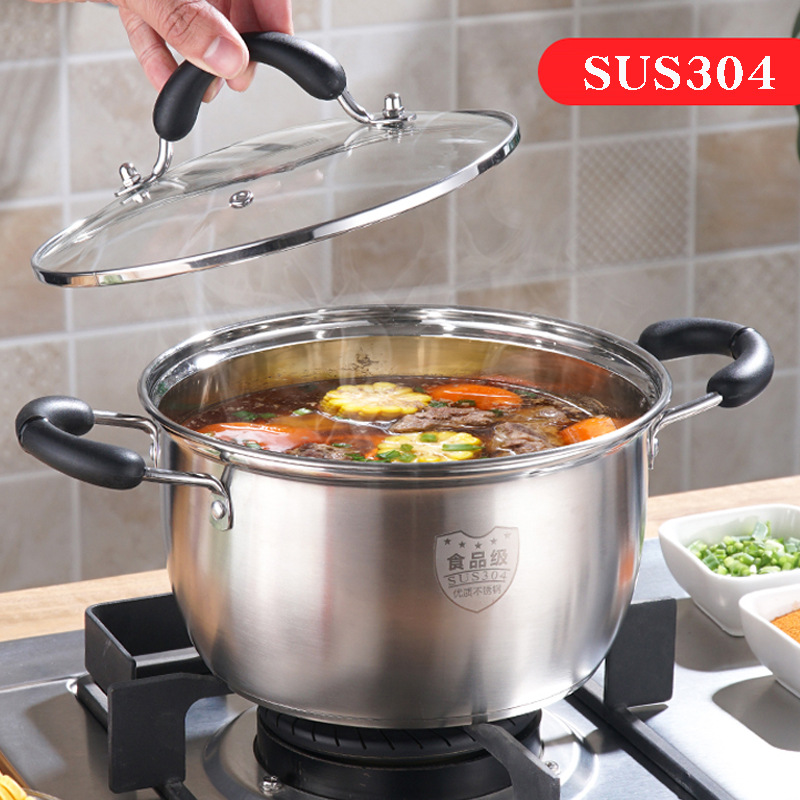 Factory Straight Hair 304 Stainless Steel Multi-Layer Compound Bottom Korean Binaural Household Hot Pot Gift Steaming Soup Pot