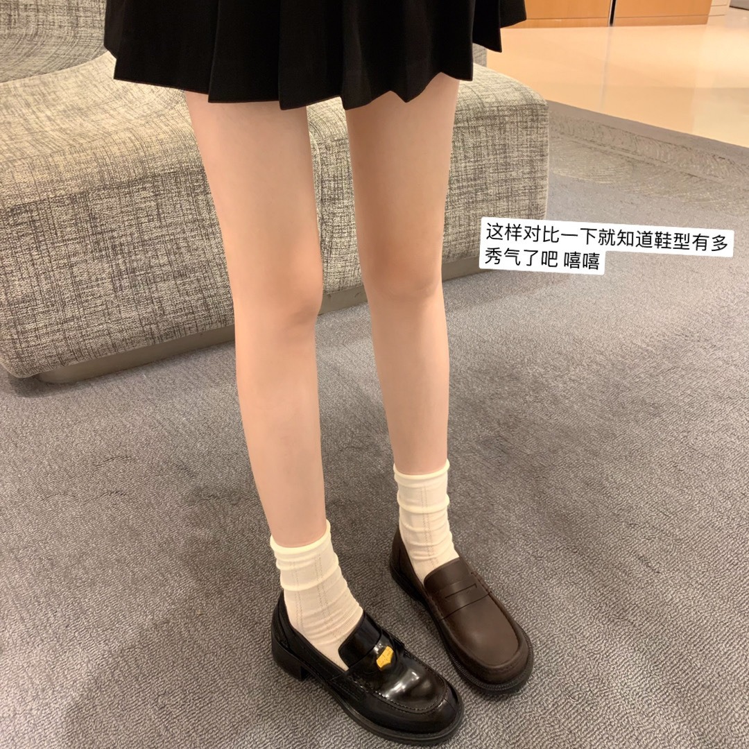 [Same Style as Su Jia] Same Style as Zhang Yuanying~ Amiu Gold Coin Chunky Heel Slip-On Loafers Women's Leather Shoes
