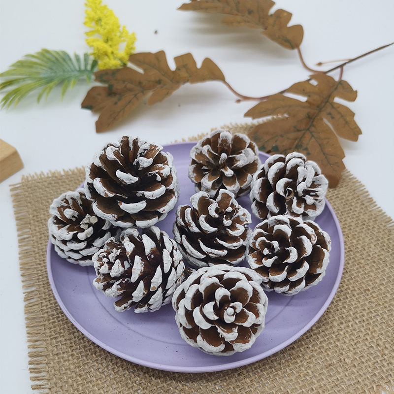 Natural pine cone Christmas decoration wood dried flower eternal flower dyed white pine cone diy accessories Christmas Fruit Wholesale