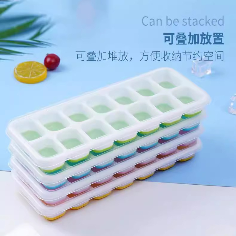 14 Ice Cube square ice cube mold with lid silicone ice cube soft bottom easy demoulding ice box homemade ice cube box