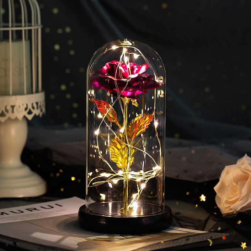 Gold Foil Rose Glass Dome Led Light Cross-Border Valentine's Day Mother's Day Festival Gift Flower Ornament Glowing