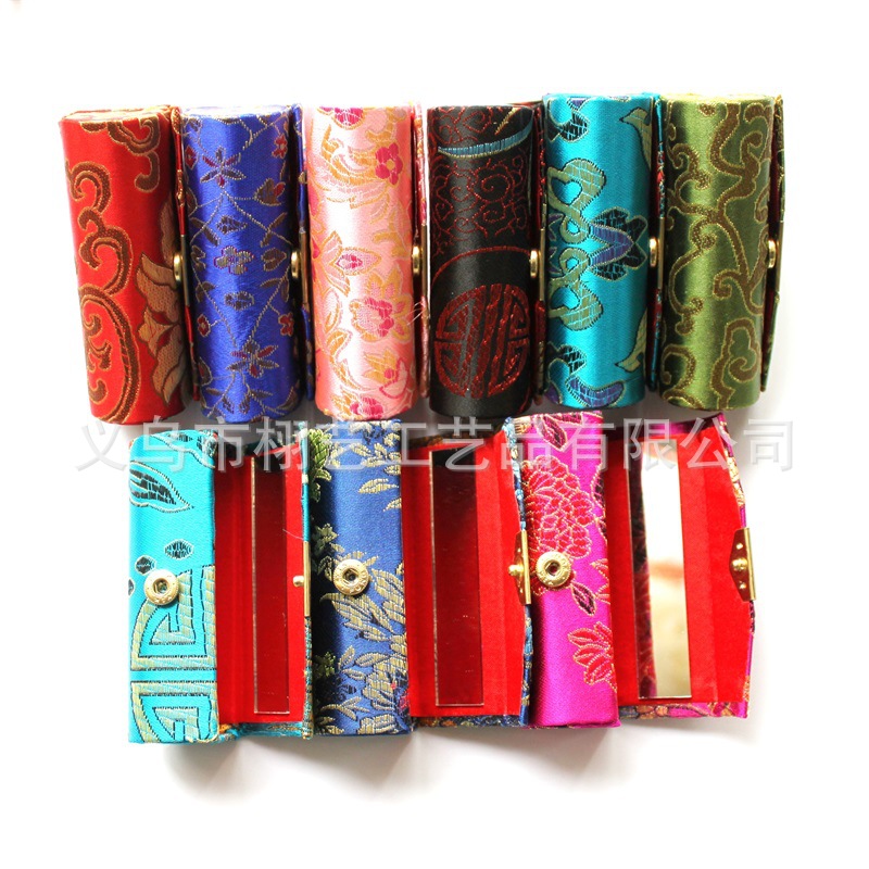 Брокадная коробка для помады с одним отверстием, шелковое зеркало, косметическая коробка, подарок, брокадная коробка для губной помады, оптовая продажа, красная вишневая помада