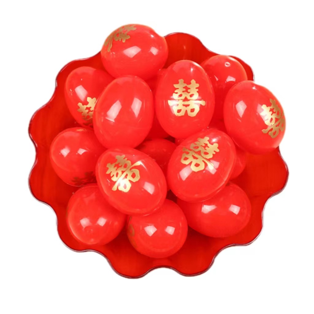 Красная пластиковая скорлупа яйца с символами Си и Фу, свадебные принадлежности для полного месяца, оптовая продажа от фабрики