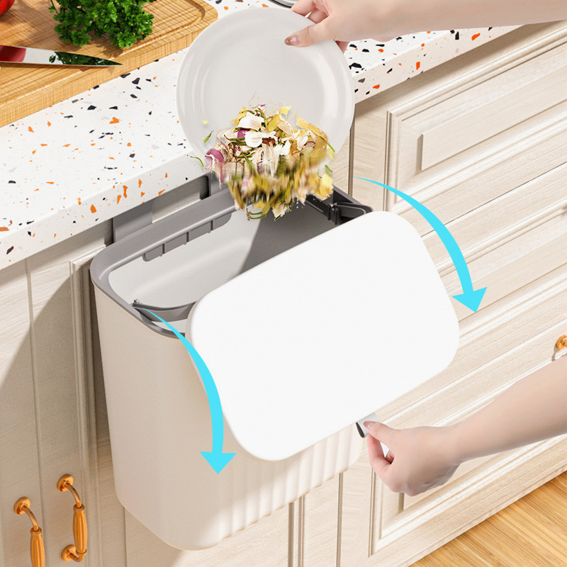 Kitchen Trash Can Hanging Household Cabinet Door with Lid Wall-Mounted Kitchen Waste Bin Hanging Bathroom Toilet