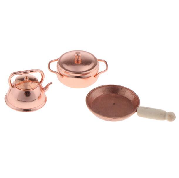 1:12 doll house simulation mini copper pot set of 3 Kitchen restaurant ornaments
