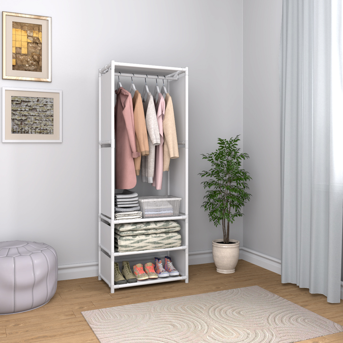 Cross-Border Xiyin Temu Simple Multifunctional Shoe Dustproof Wardrobe Storage Coat Rack Shoe Cabinet Storage Cabinet Clothes Rack