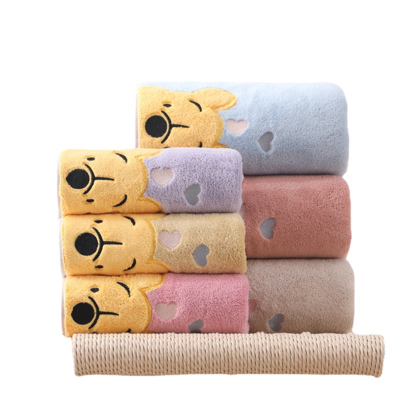 Cartoon Embroidered Coral Fleece Winnie Towel Bath Towel Set Towel Soft Absorbent Couples Face Wash Face Towel Household Bath Towel