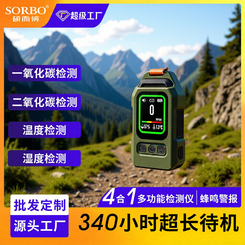 Газоанализатор кросс-бодерный магнитный портативный мониторинг кислорода, углекислого газа, температуры и влажности, концентрация, сигнализация