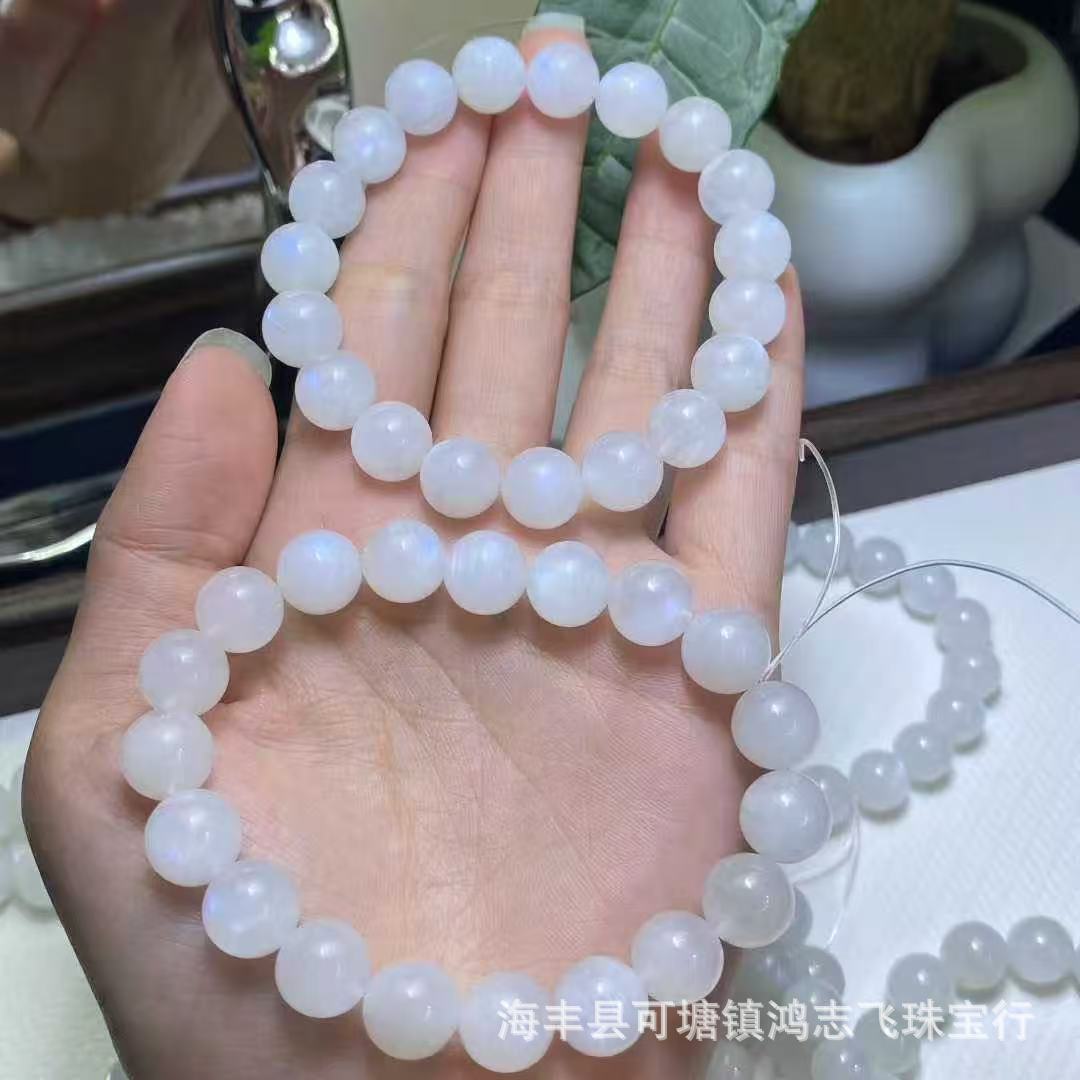 Браслет из натурального лунного камня, кристаллы, DIY аксессуары, кремовый корпус, синий лунный свет, восковой корпус