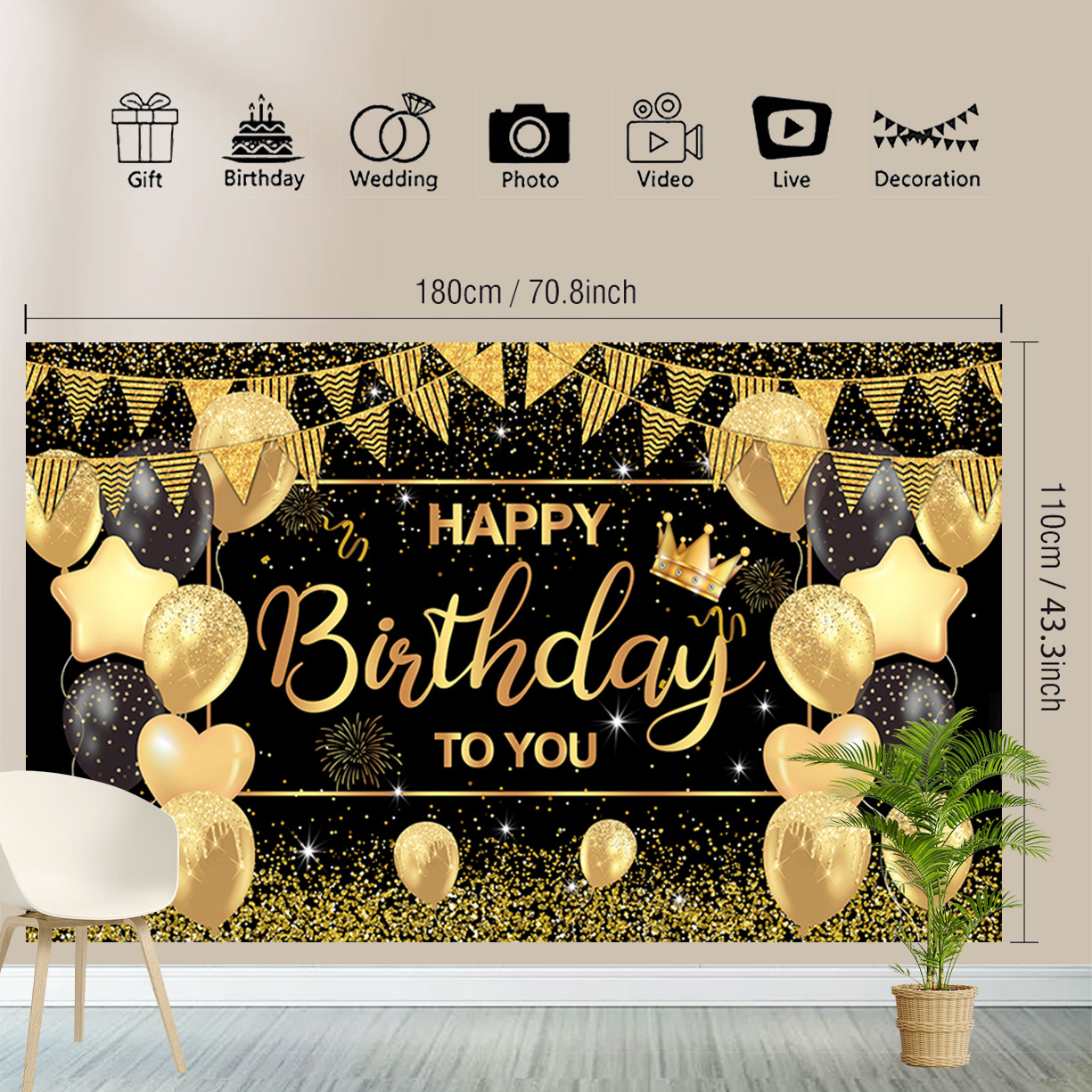Jit Dropshipping Cross-Border Birthday Banner Photo Background Cloth Party Decoration Hanging Flag Scene Layout Special-Shaped Processing