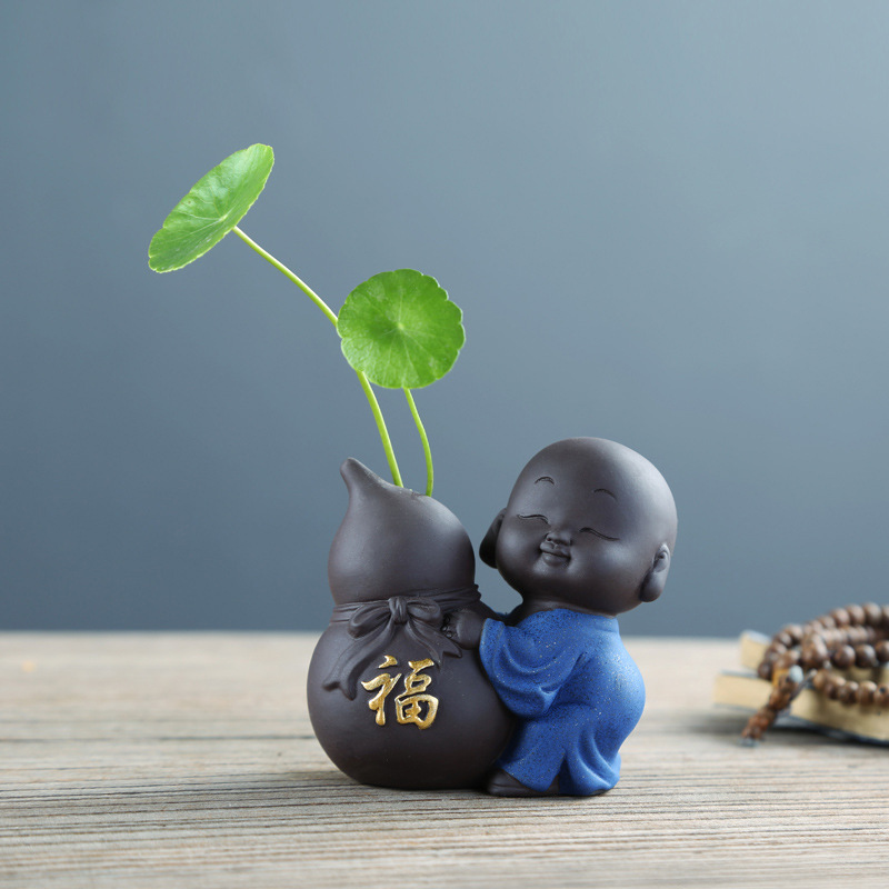 Purple Clay Tea Pet Ornament, Tea Set Accessory, Five Blessings Small Flower Vessel, Home Decoration, Tea Table Pennywort Hydroponic Cute Decoration