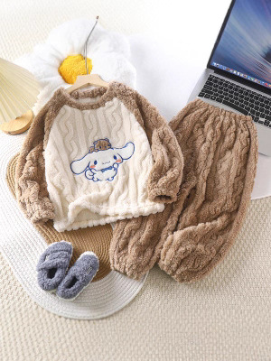 Cloud velvet home clothing 2025 new jacquard comfortable cotton velvet parent clothing thick warm two-piece factory wholesale tide