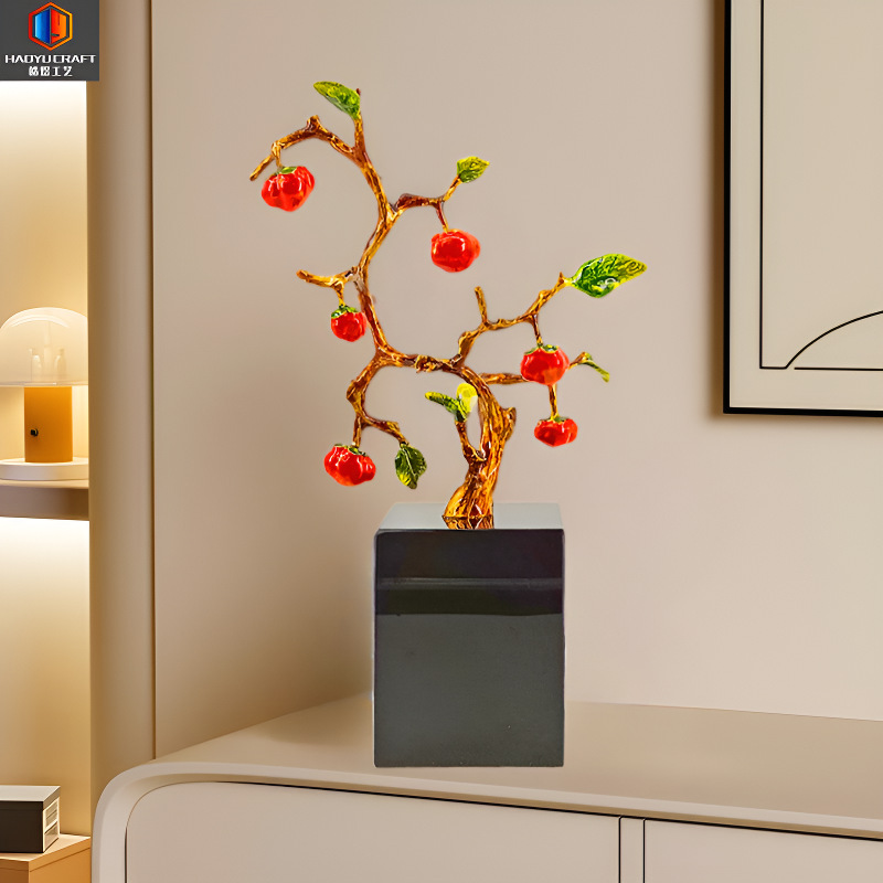 2025 New Accessible Luxury Style Crystal Crafts Enamel Persimmon Ruyi Decoration Creative Tv Cabinet Ornaments