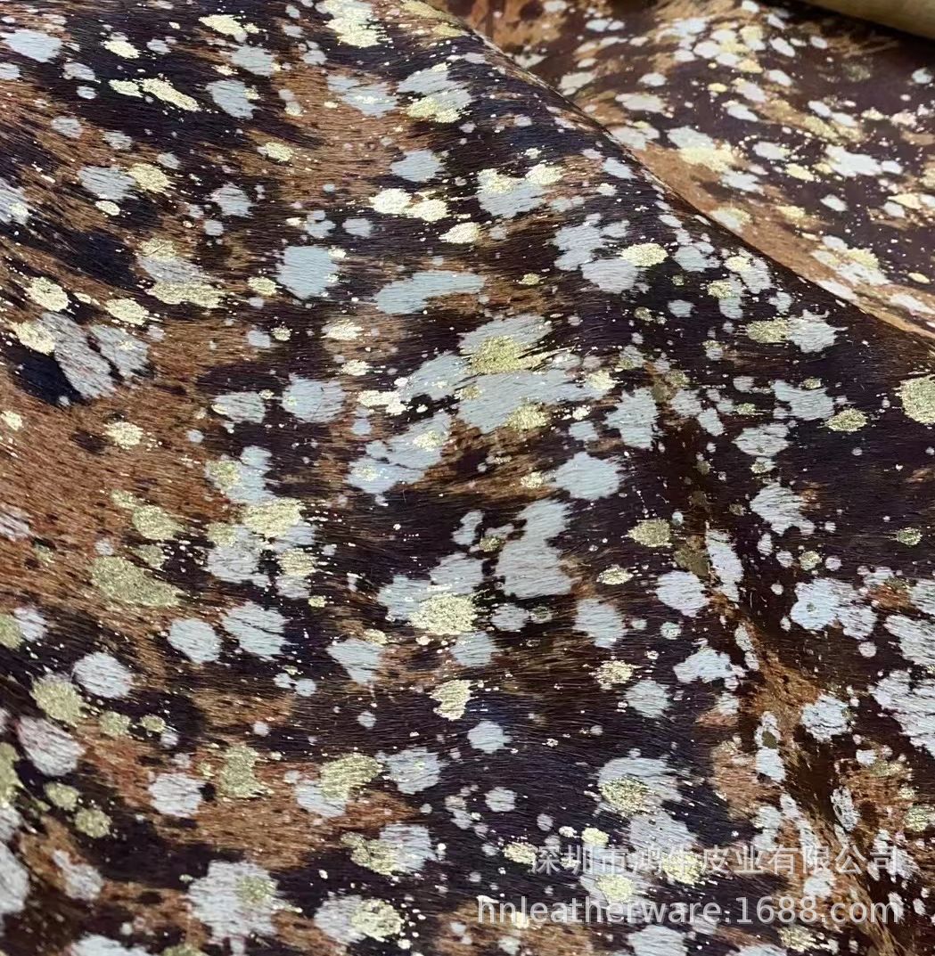 Floral Bronzing Silver Top Layer Horse Hair Cow Fur One-Piece Clothing Shoes Boots Bag Genuine Leather Printed Horse Hair Fabric