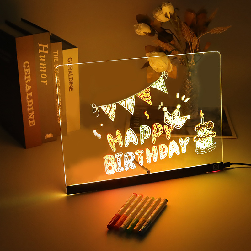 Cross-Border DIY Acrylic Luminous Drawing Board Led Message Writing Board Night Market Stall Erasable Painting Graffiti Fluorescent Board