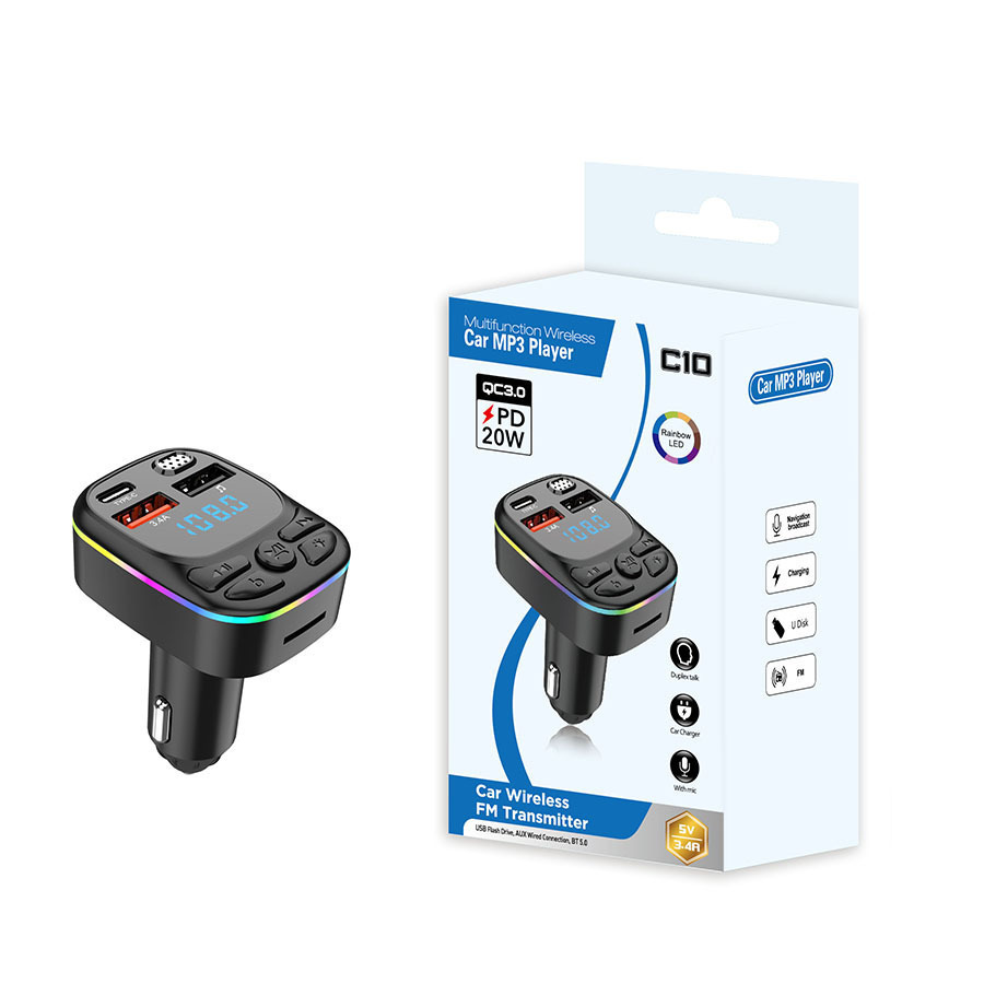 Cross-border C4 CAr Bluetooth MP3 HAnds-free CAll Plug-in CArd PlAybAck FM TrAnsmitter 3A Bluetooth CAr ChArging Source FActory