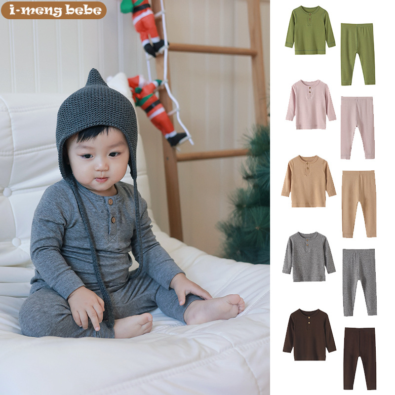 Детские пижамы из шерсти и тенсела, класс A, бесшовный комплект на весну и осень, унисекс