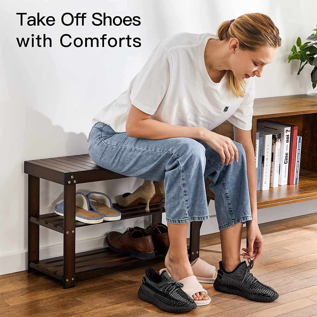 Bamboo Shoe Changing Stool European Style Solid Wood Combination Household Adult Multi-functional Cross-border Shoe Rack Multi-layer Storage Rack Stool