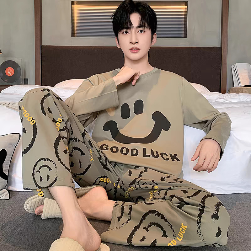 Кросс-бордерные пижамы для мужчин весна и осень, клетка, однотонные, разнообразные большие размеры, молодежная одежда для дома, длинный рукав