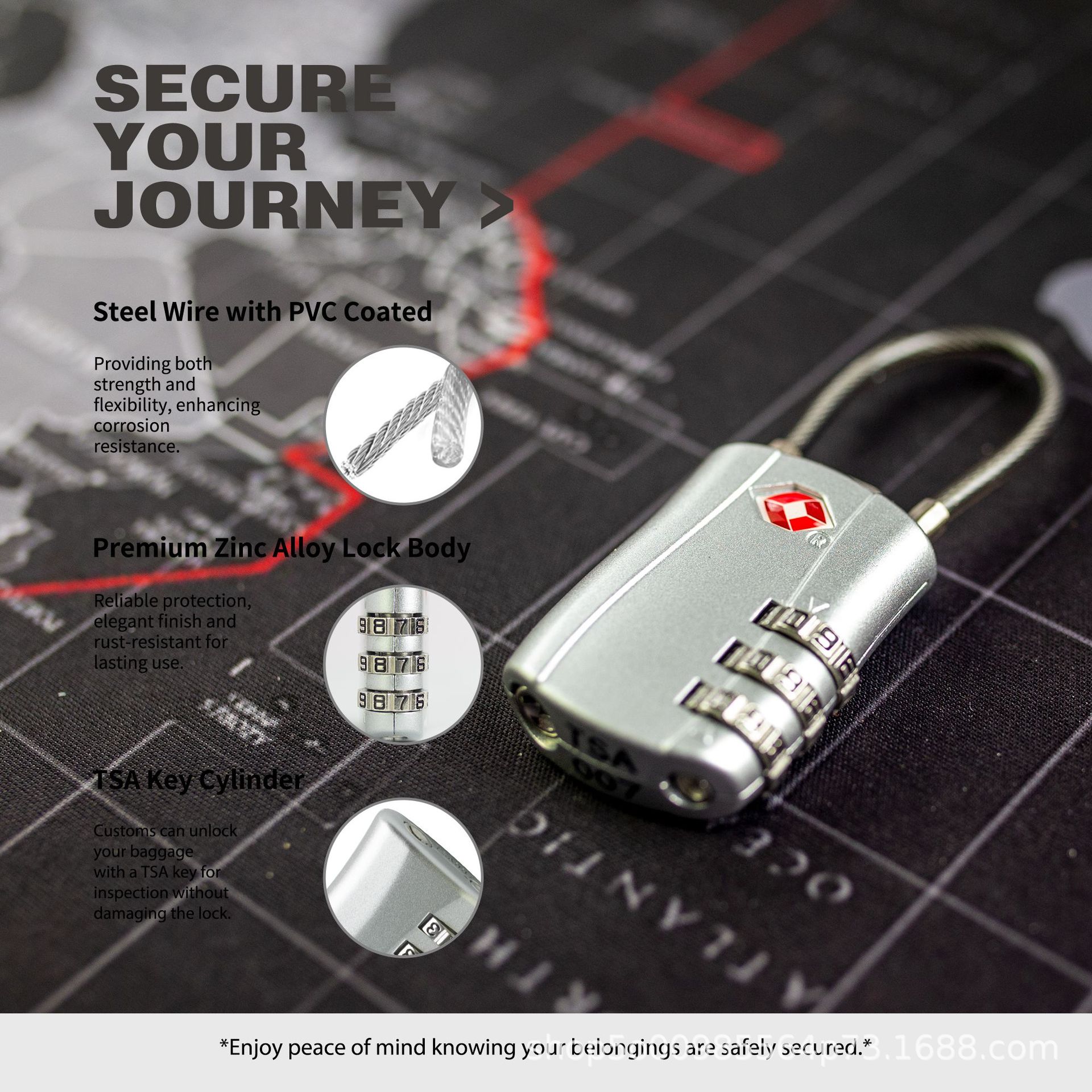 Hot Selling Customs Lock Wire Rope Small Padlock Overseas Travel Trolley Luggage Lock Cross-Border 02St Password Lock