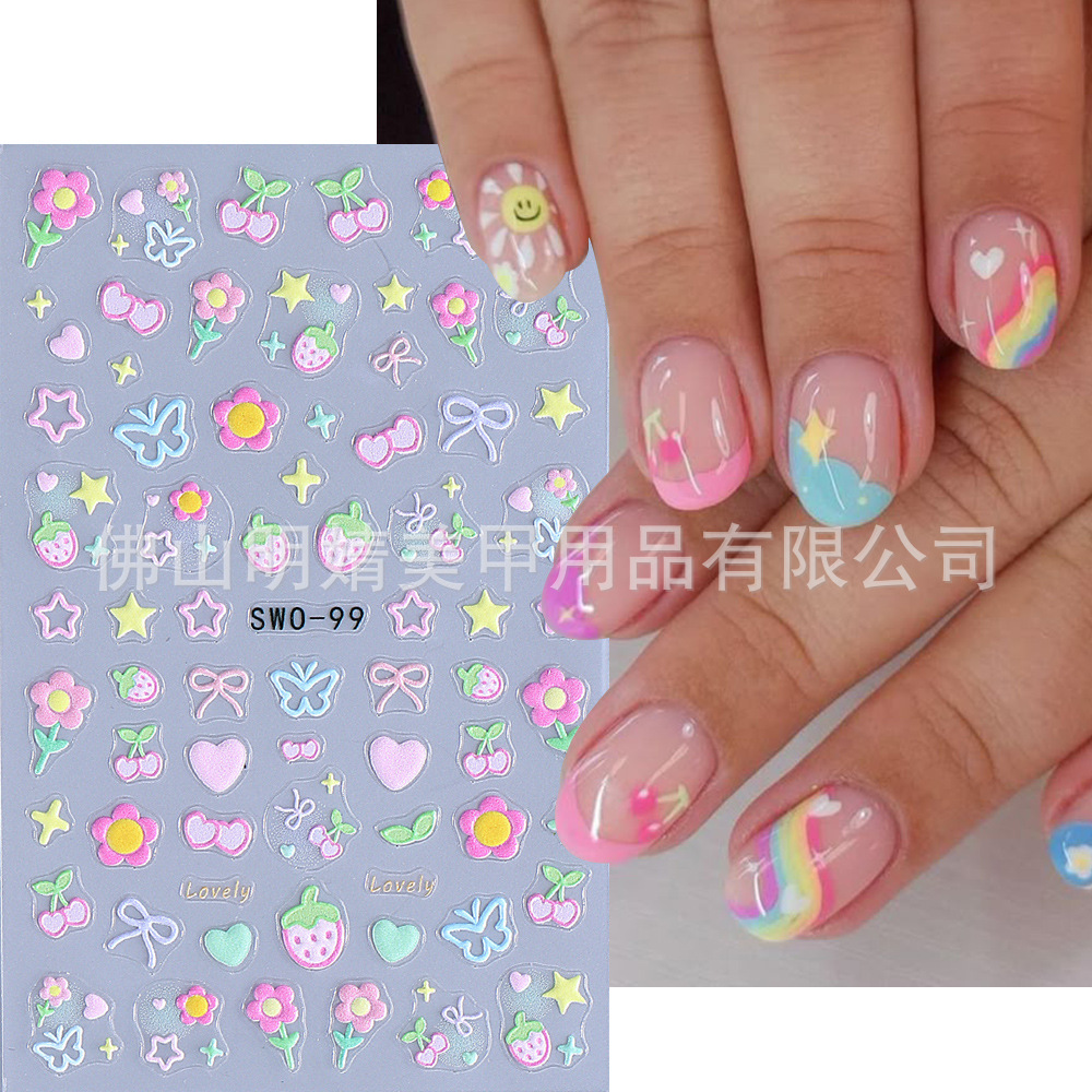 2025 New Nail Art Stickers Ins Style Summer Macaron Candy Cute Cherry Strawberry Heart Nail Stickers