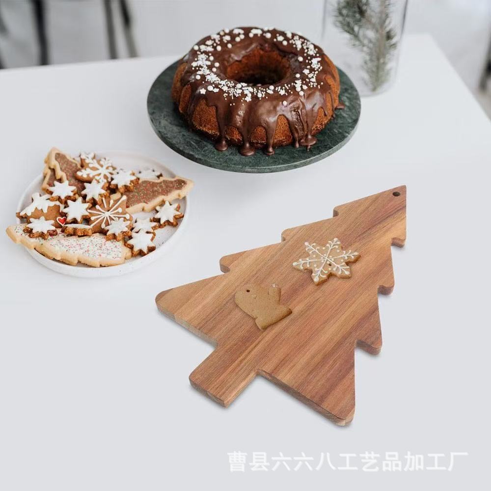 Wooden Christmas Tree Tray Steak Pizza Deli Fruit Vegetable Cheese Plate Kitchen Cutting Board Snack Platter