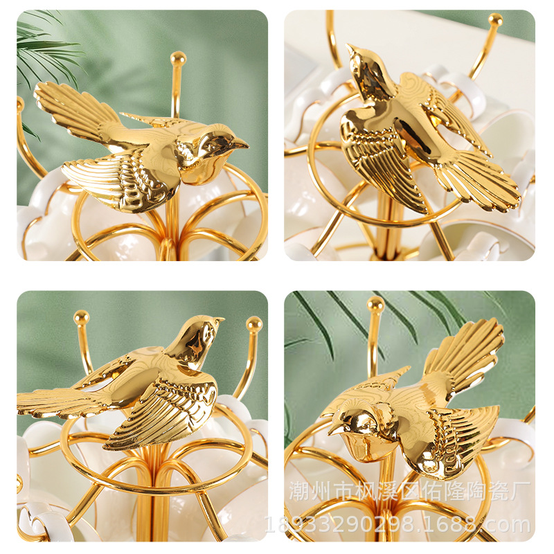 Bird Cup Holder Light Luxury Coffee Cup Set Storage Rack Iron Plating Basket Golden Black Draining Single Cup Saucer Rack