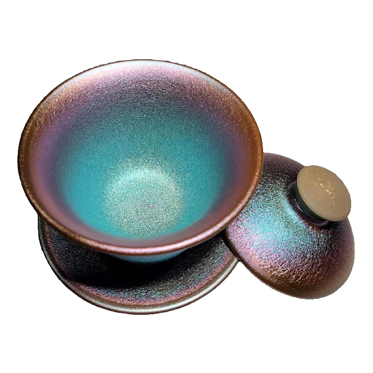 Colorful Gold Candy Cup, Jianyang Tea Cup, Iron胎 Master Cup, Small Tea Cup, Retro Ceramic Cup, Wood Leaf Buddha Lotus Covered Bowl