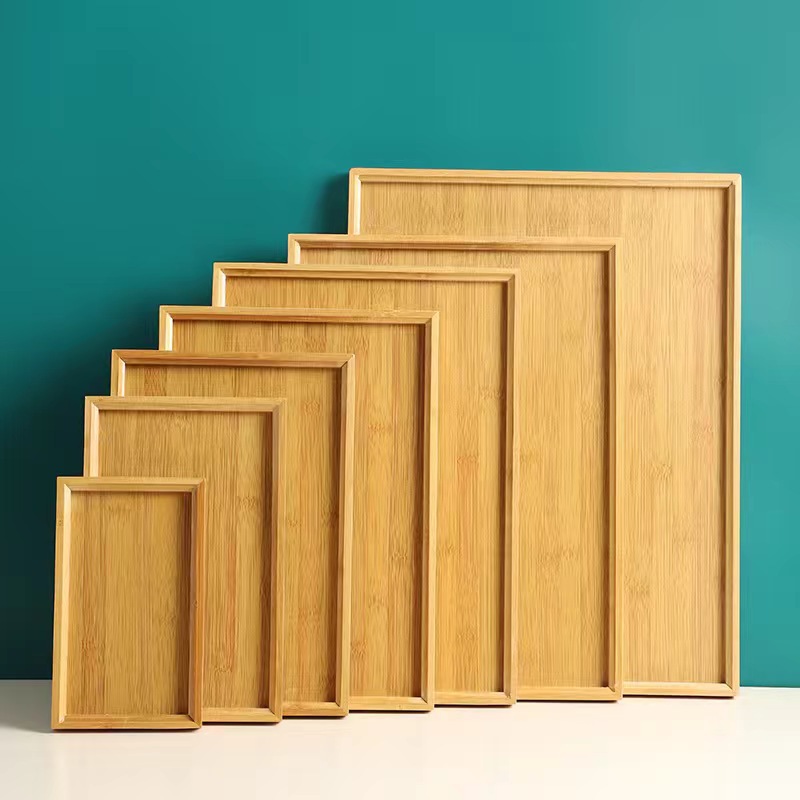 Bamboo Tea Tray Household Simple Tea Tray Rectangular Wooden Tray Fruit Bread New Chinese Style Pasta Dinner Plate