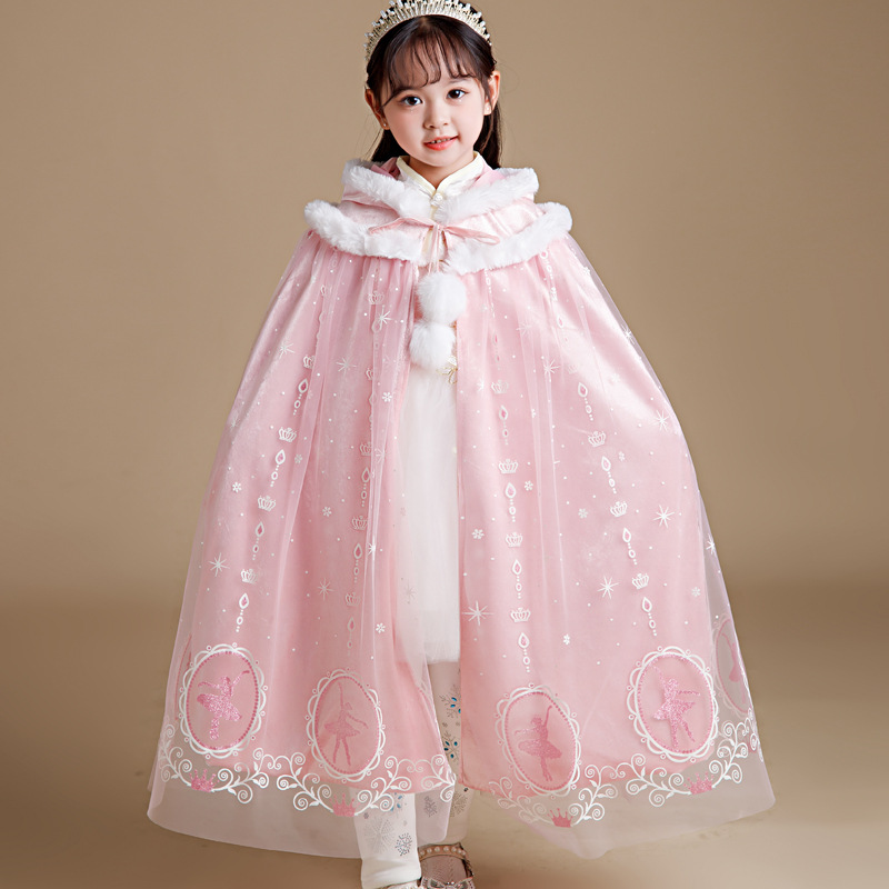 Girls' Frozen Cape Cloak Outerwear Vest Elsa Princess Spring and Autumn Children's Tie-Up Warm In-Stock