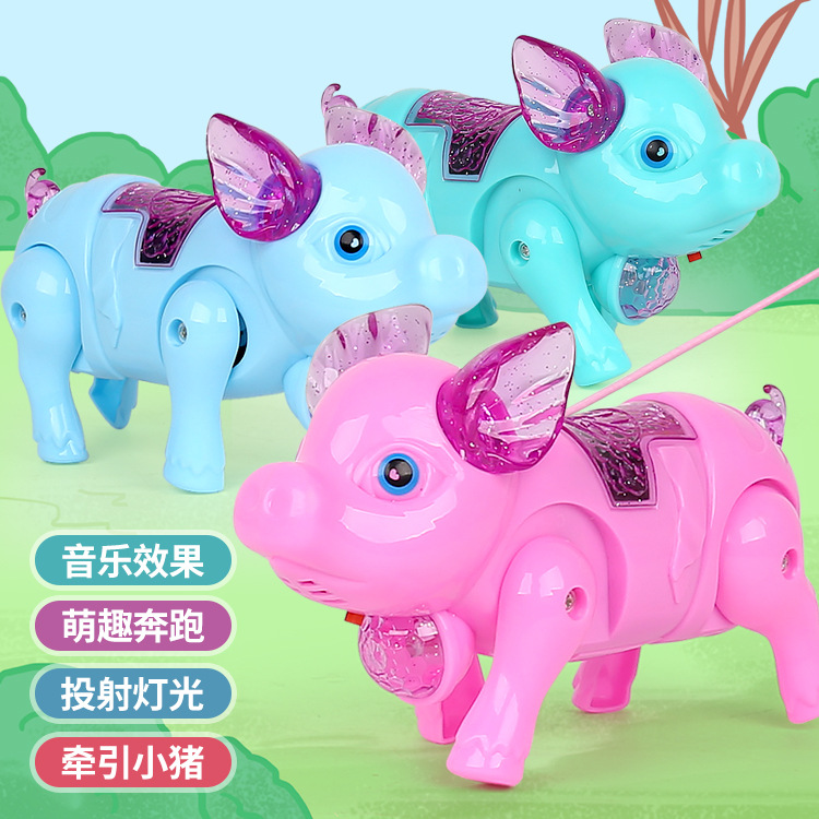 Shake the sound net red rope pig can walk with lights music genuine 3C park stall selling children's toys