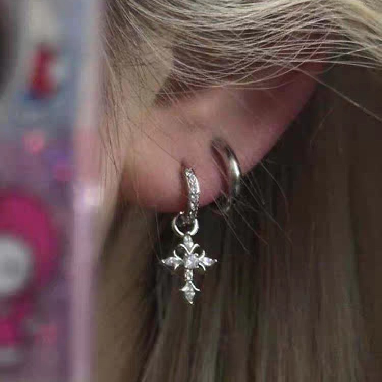 【Seeking Light】Minimalist Flashing Cross Pendant Earrings Retro Personality Light Luxury Sweet Cool Style Double Ear Hole Earrings