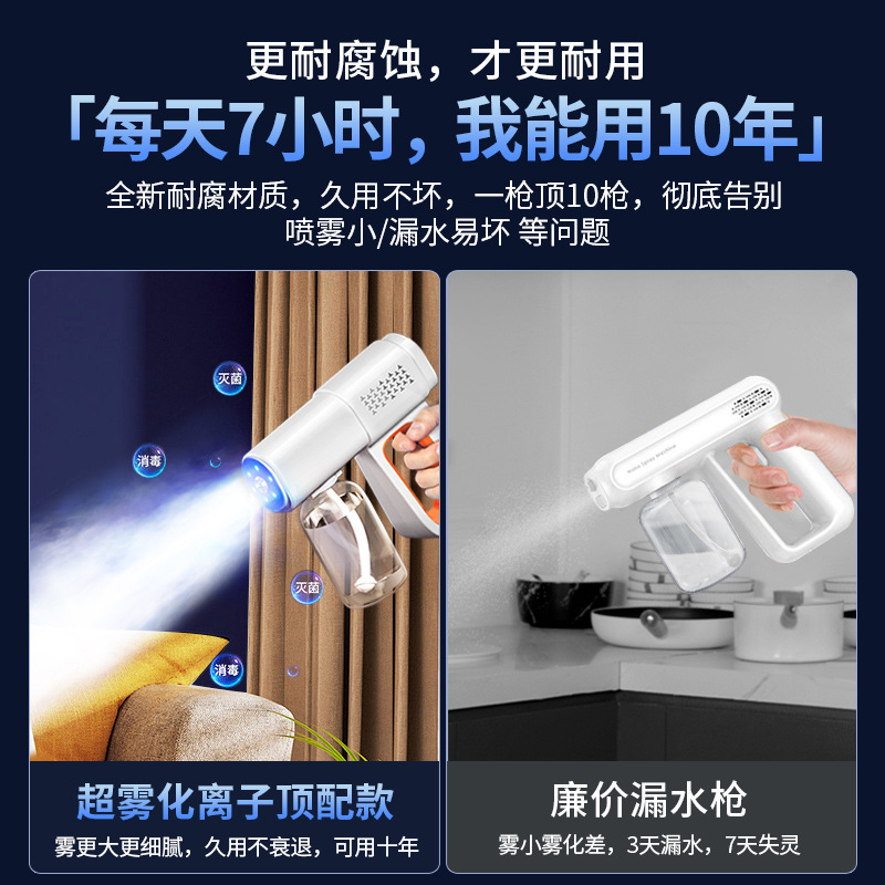 Alcohol Disinfection Spray Gun Blue Light Sterilization Hypochlorous Acid Household Air Nano Ultraviolet Anti-Epidemic Electric Atomizer