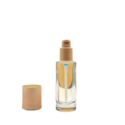 Manufacturer's Ready Stock 30ml Liquid Foundation Transparent Glass Lotion Bottle Straight Round Pink Outer Cover Press Bottle Sub-Bottle Batch