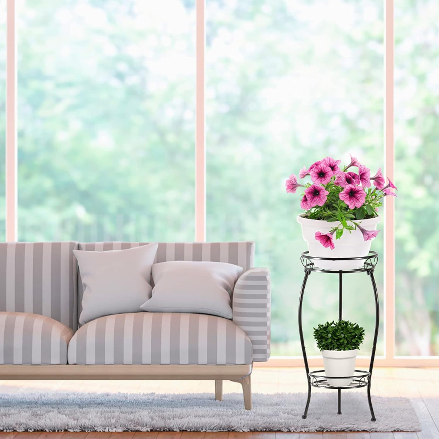 Nordic Style Wrought Iron Flower Shelf Floor-standing Flower Rack Storage Rack Balcony Multi-layer Bedroom Living Room Light Luxury Green Flower Pot