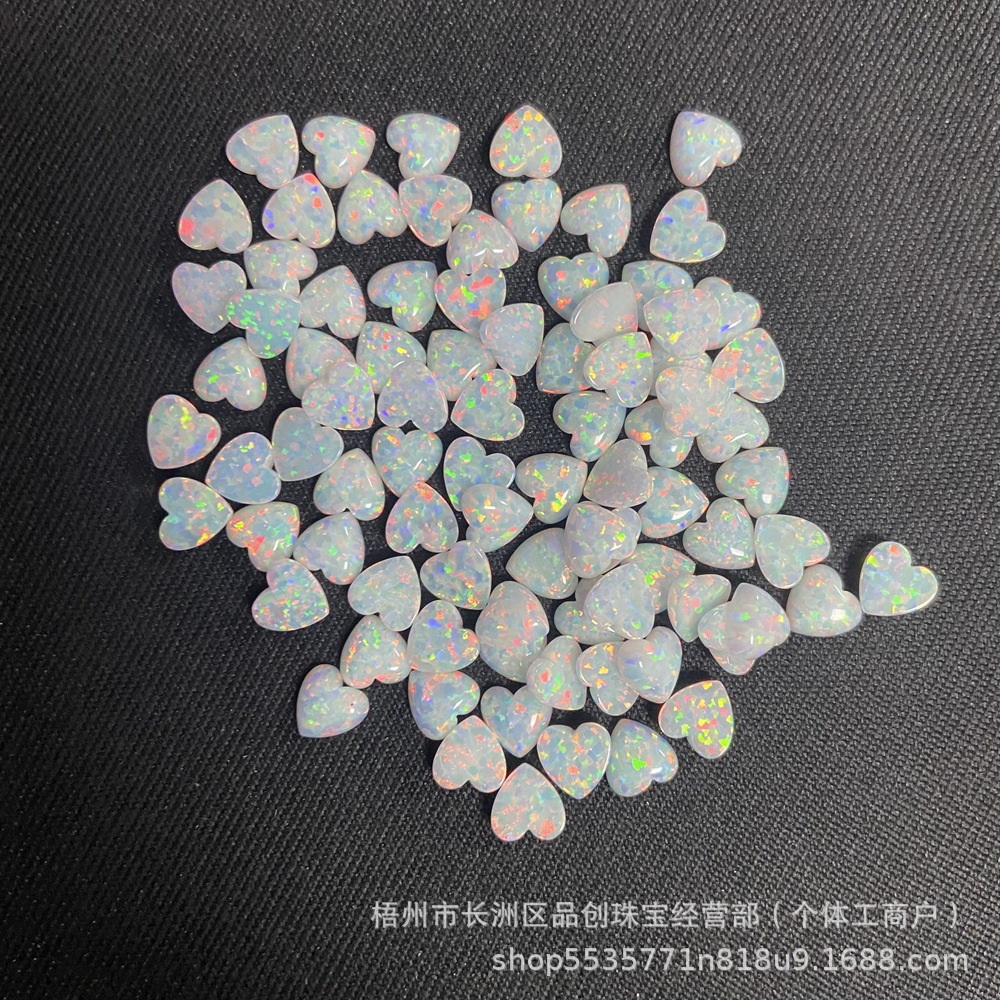 Xiaohongshu Hot Selling Heart-Shaped Op17 Artificial Opal Flat Plain Synthetic Opal Stone Loose Stone Ring Surface Manufacturer Wholesale